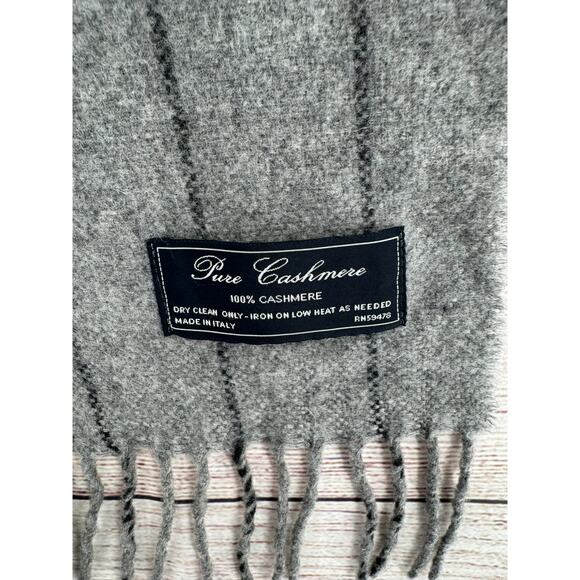 Pure Cashmere 100% Cashmere Striped Scarf Gray 11.5"x64" - Picture 6 of 8